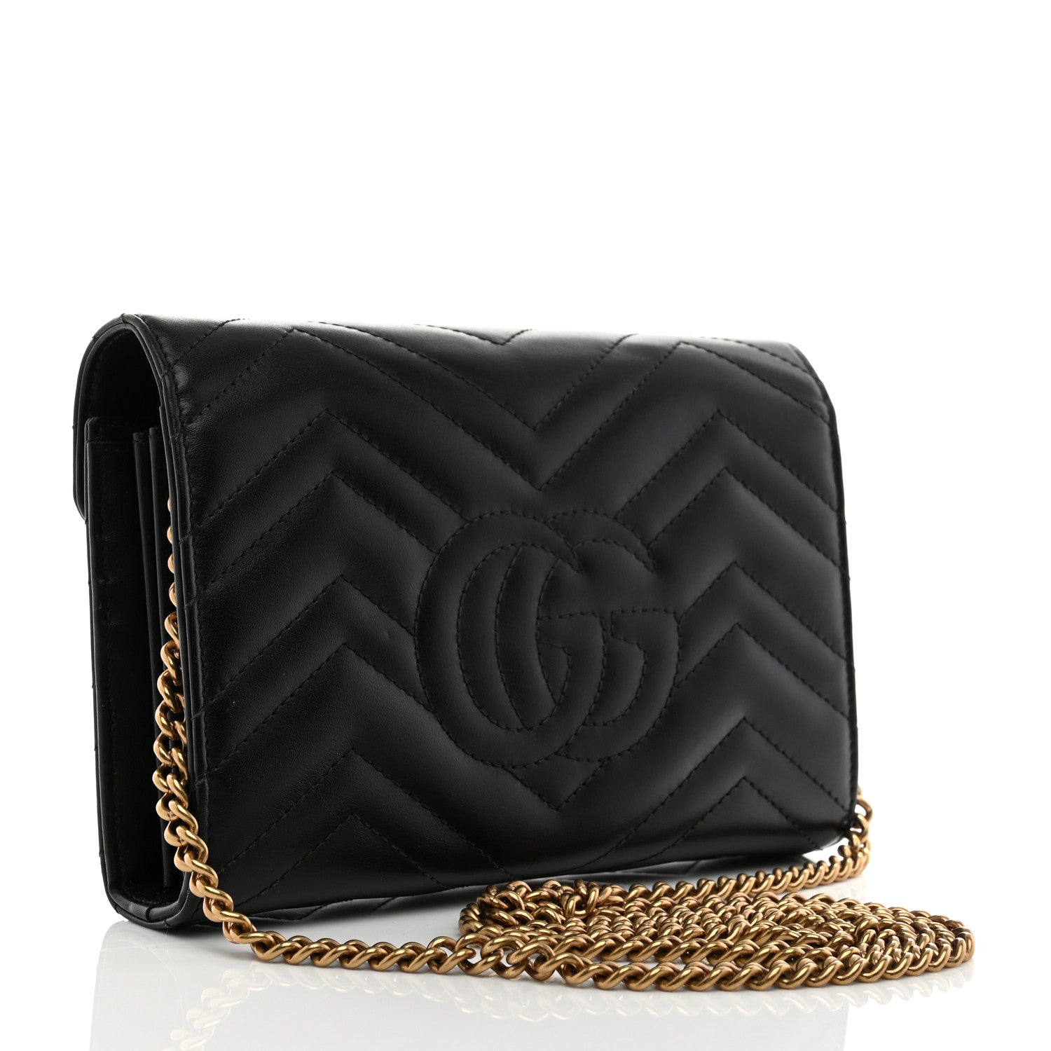 Gucci Calfskin Matelasse GG Marmont Chain Wallet Black 3 of 10