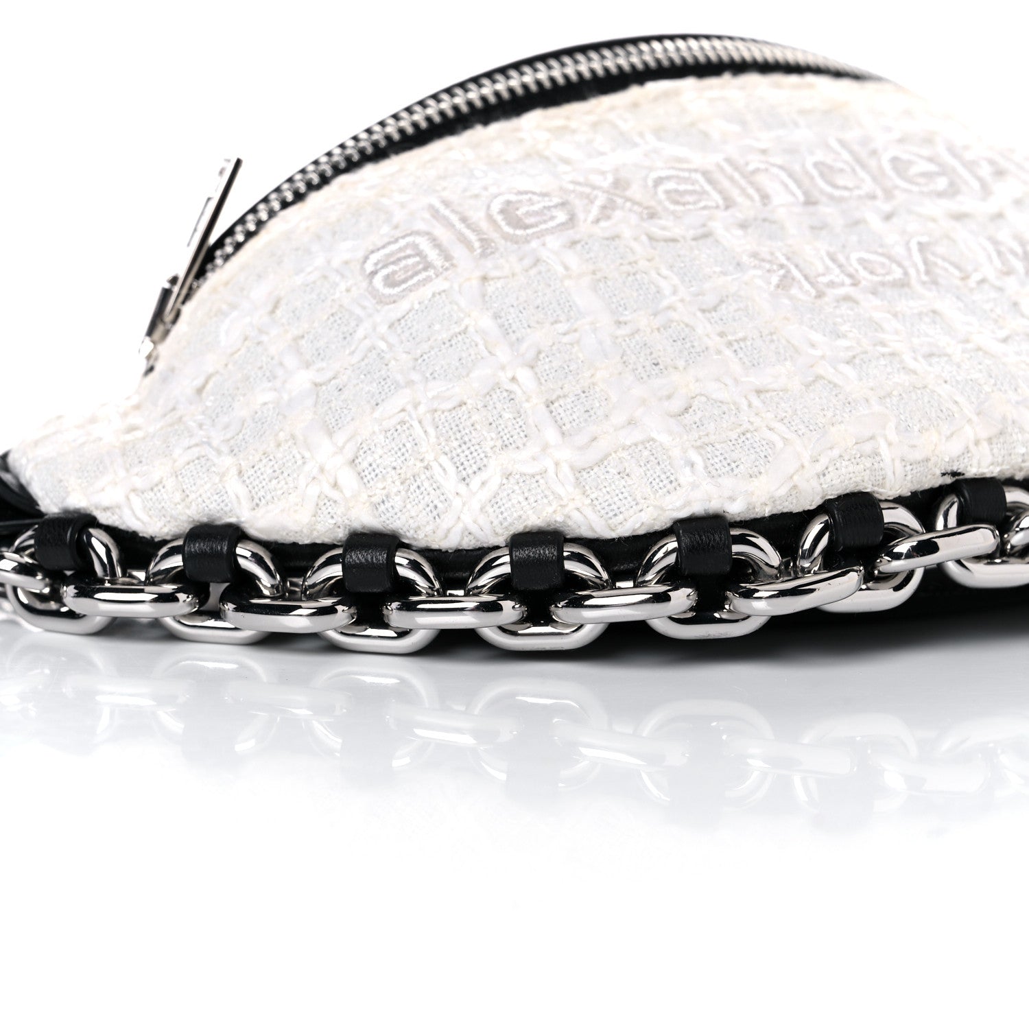 Alexander Wang Patent Tweed Chain Embellished Attica Belt Bag White 8 of 11