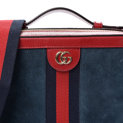 Gucci Suede Calfskin Web Small Ophidia Top Handle Shoulder Bag New Blue Romantic Cherry 7 of 9