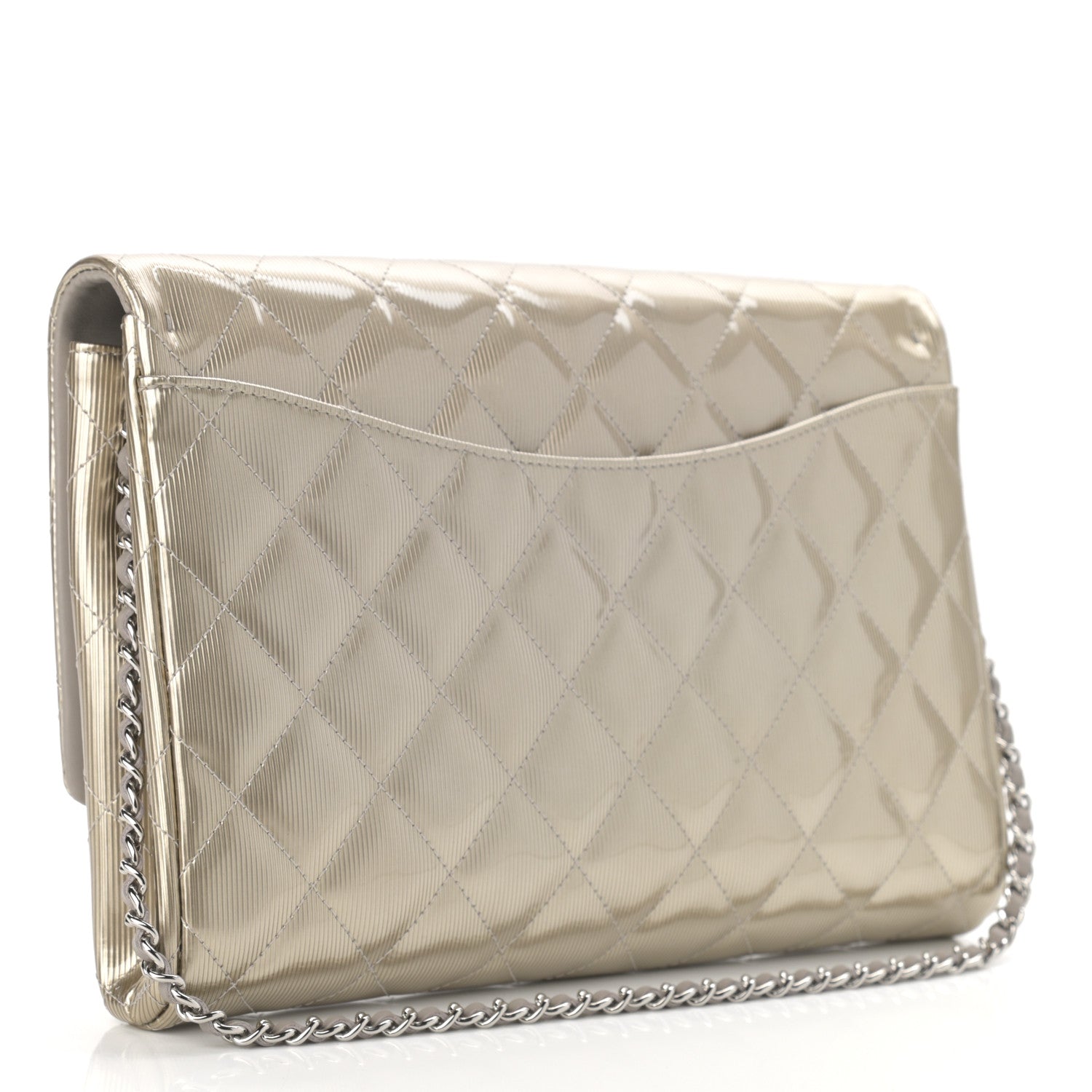 Chanel Striated Patent Quilted Clutch With Chain Flap Beige 3 of 10