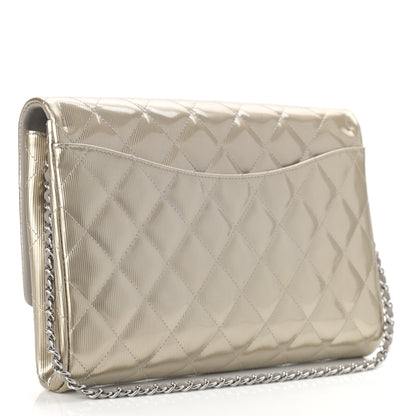 Chanel Striated Patent Quilted Clutch With Chain Flap Beige 3 of 10