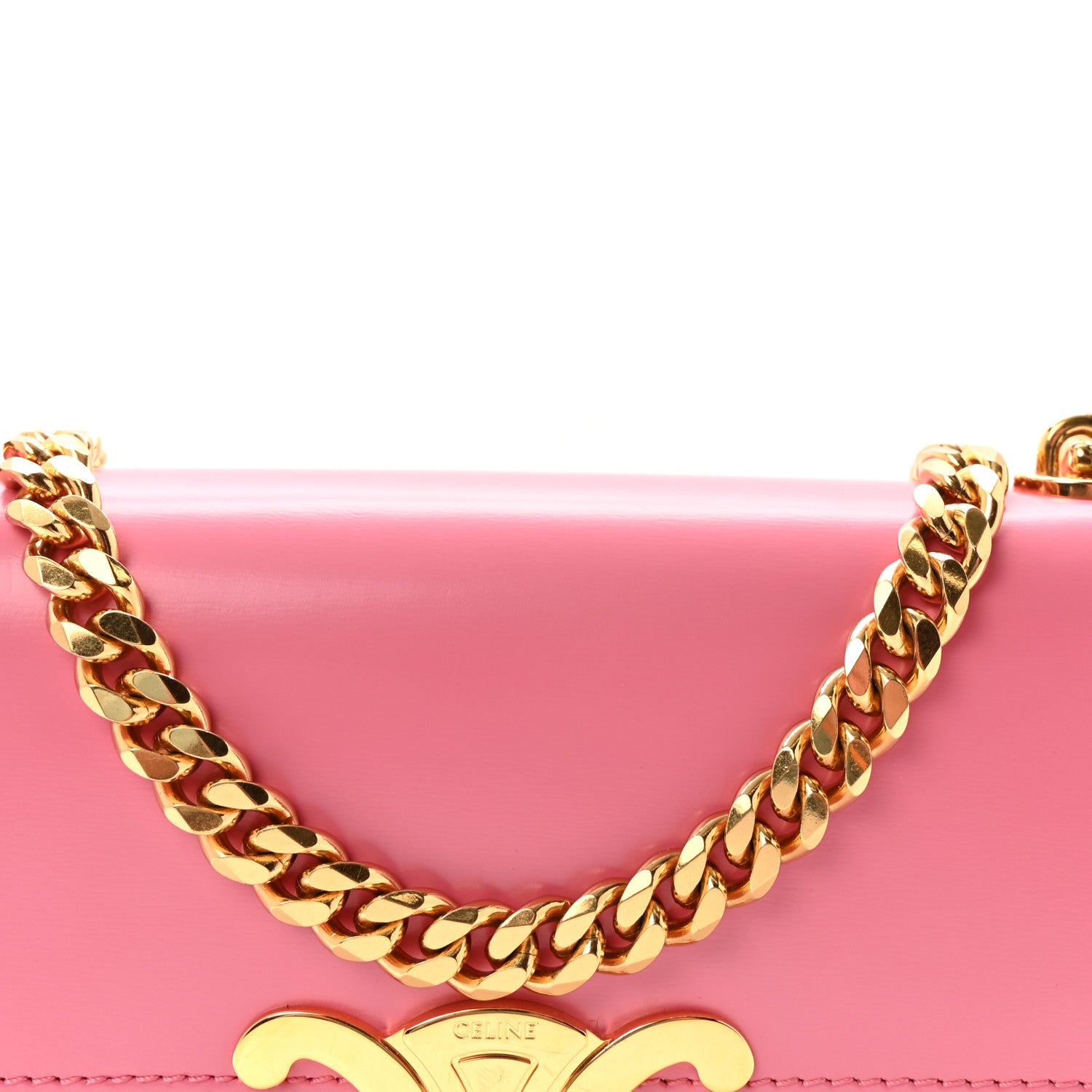 Celine Shiny Calfskin Triomphe Chain Shoulder Bag Flamingo 8 of 10