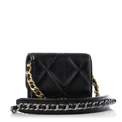 Chanel Shiny Crumpled Calfskin Quilted Chanel 19 Flap Coin Purse With Chain Black 2 of 10