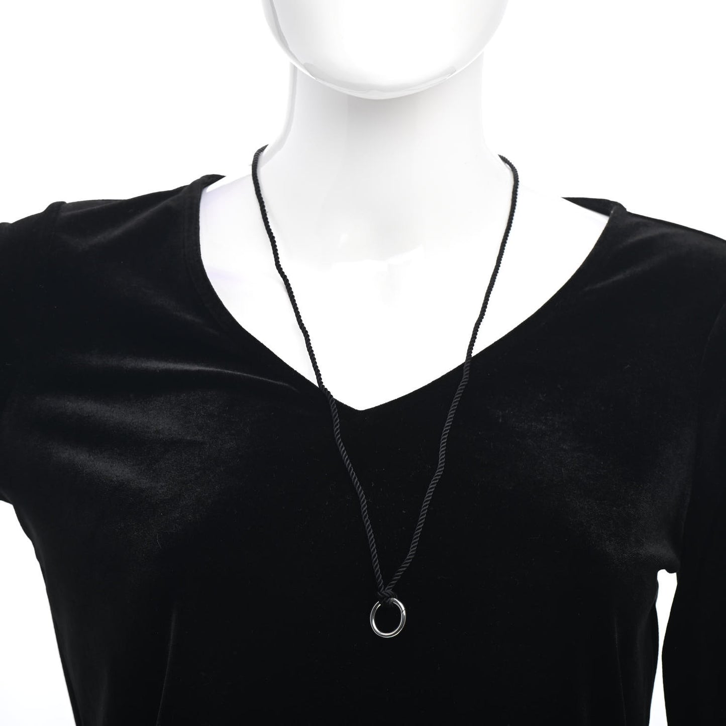 Sterling Silver Circle Clasp Cord Necklace Black