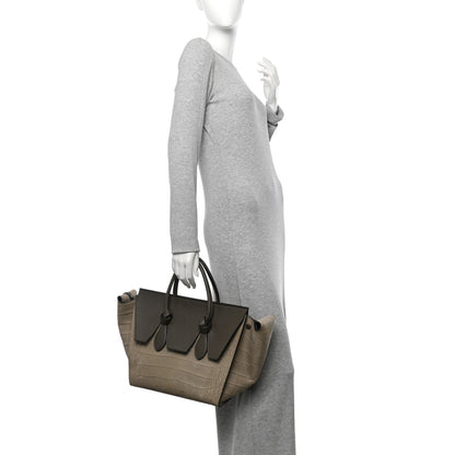 Celine Crocodile Embossed Nubuck Calfskin Small Tie Knot Tote Grey 2 of 9
