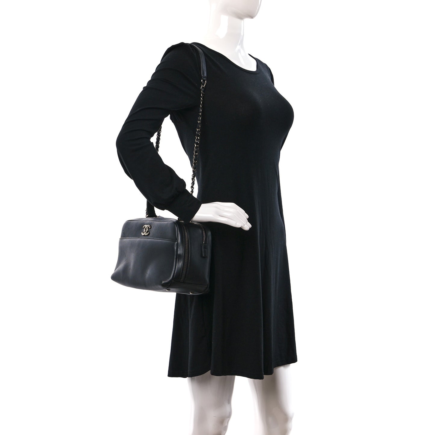 Calfskin Small Trendy CC Bowling Bag Black