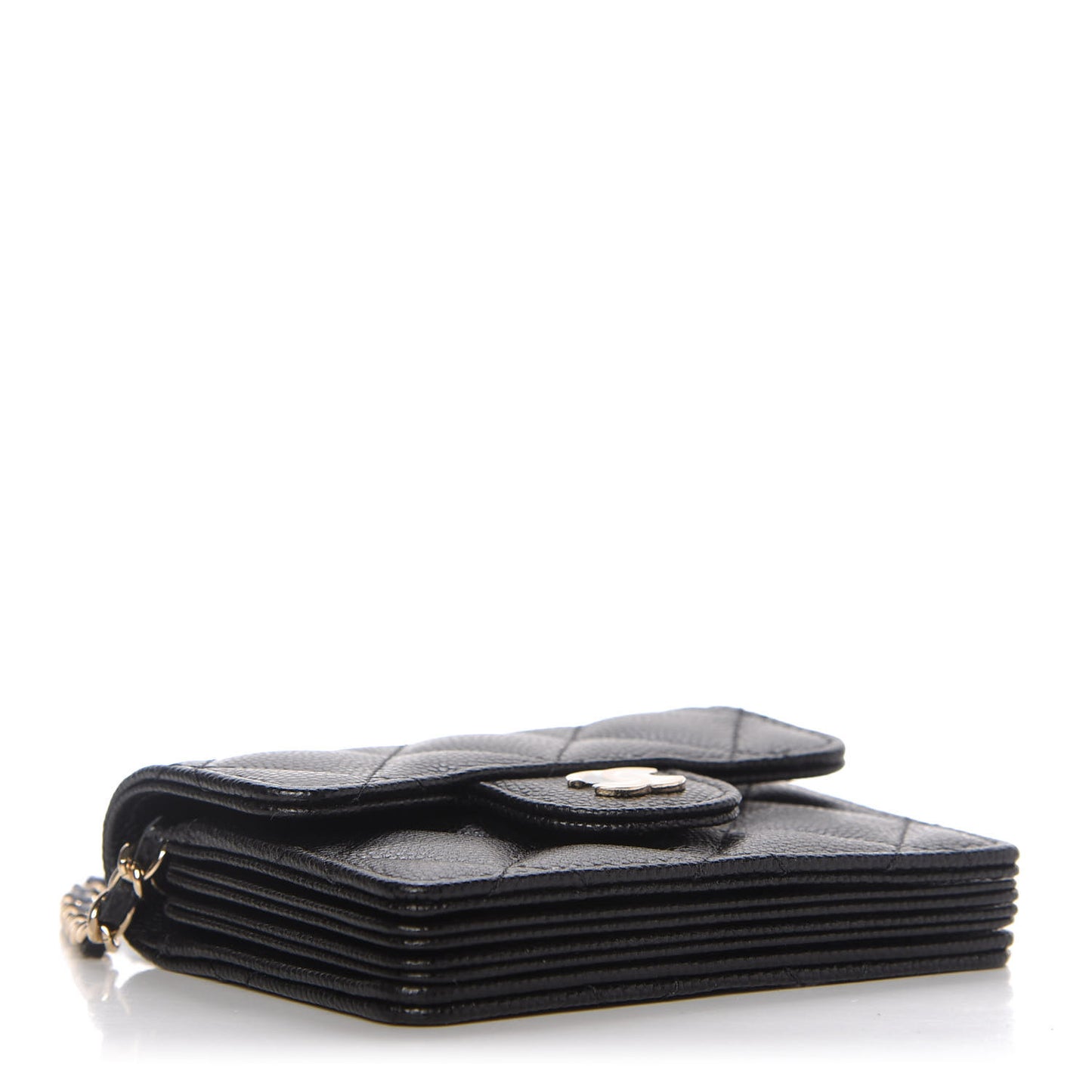 Caviar Quilted Flap Card Holder On Chain Black