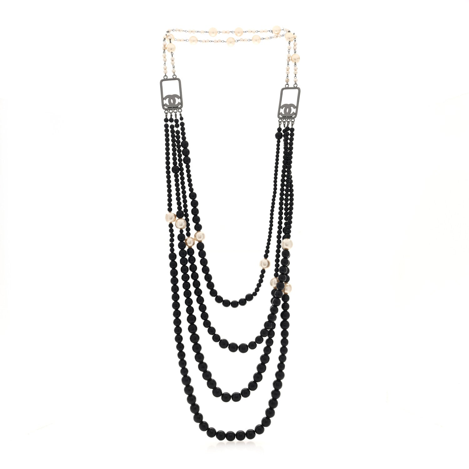 Chanel Ruthenium Resin Graduated Beaded Pearl CC Multi Strand Long Necklace Black 1 of 4