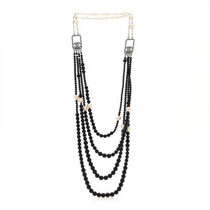 Chanel Ruthenium Resin Graduated Beaded Pearl CC Multi Strand Long Necklace Black 1 of 4