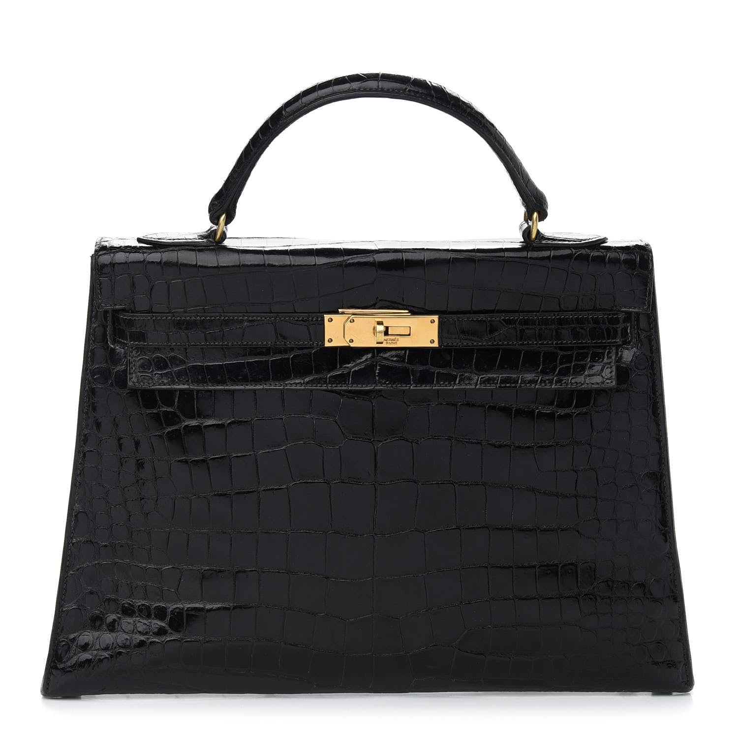 Hermes Shiny Porosus Crocodile Kelly Sellier 32 Black 1 of 12