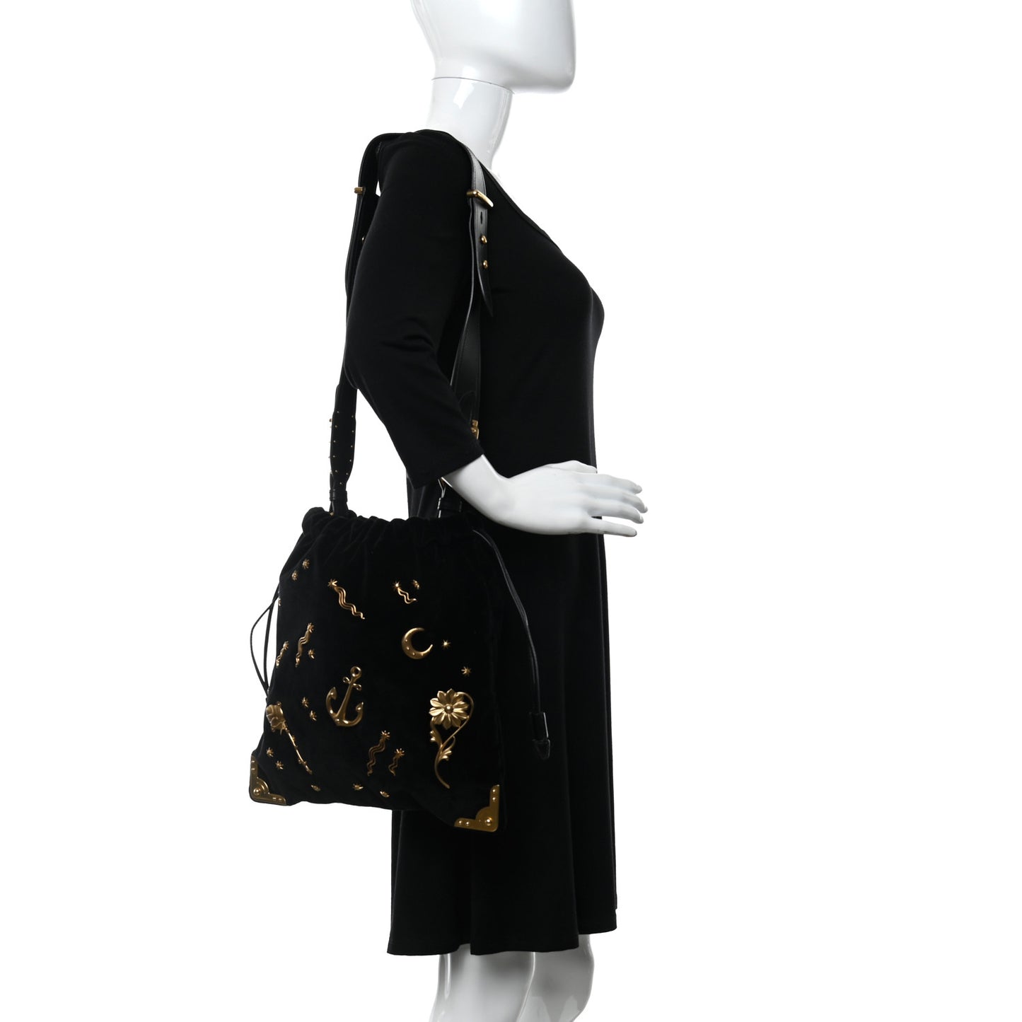 Velvet Astrology Large Drawstring Hobo Bag Black