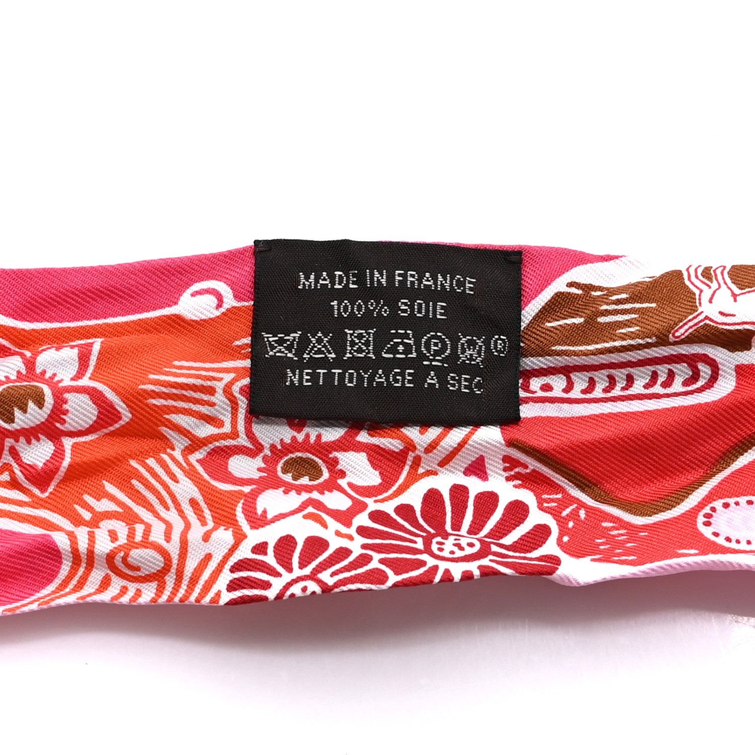 Hermes Silk Bingata Twilly Fuchsia Corail Brun 3 of 4