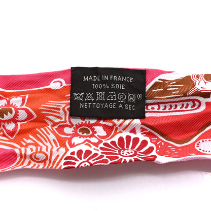 Hermes Silk Bingata Twilly Fuchsia Corail Brun 3 of 4