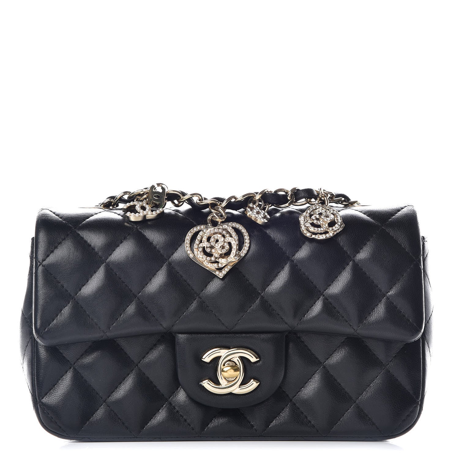 Chanel Lambskin Quilted Valentine Charms Mini Rectangular Flap Black 1 of 9