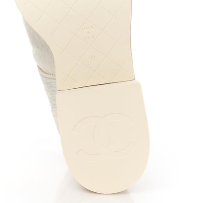 Chanel Suede Pony Hair Shearling Lace Up Combat Boots 37 White 6 of 10