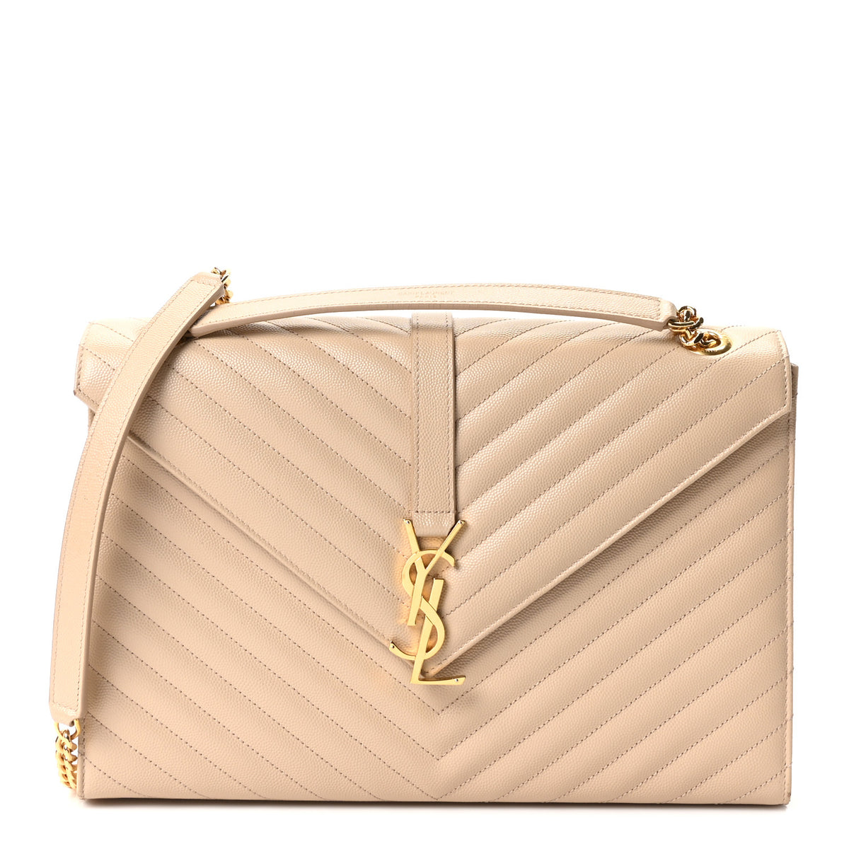 Saint Laurent Grain De Poudre Matelasse Chevron Large Monogram Satchel Dark Beige 1 of 11