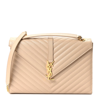 Saint Laurent Grain De Poudre Matelasse Chevron Large Monogram Satchel Dark Beige 1 of 11