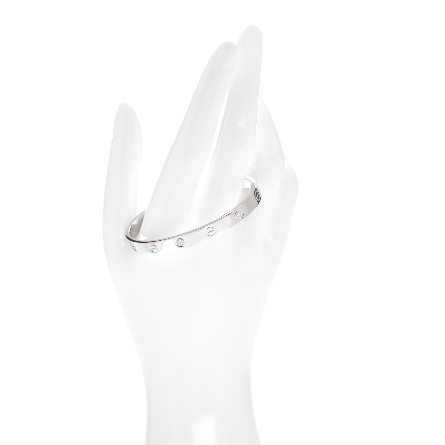 Cartier 18K White Gold 1 Diamond LOVE Cuff Bracelet 17 2 of 5
