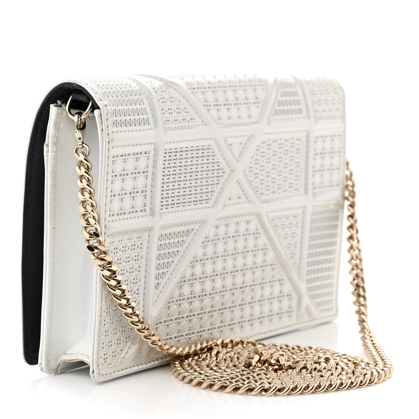 Patent Micro-Cannage Diorama Wallet on Chain Pouch Metallic White
