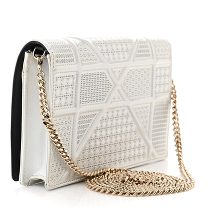 Christian Dior Patent Micro-Cannage Diorama Wallet on Chain Pouch Metallic White 3 of 11