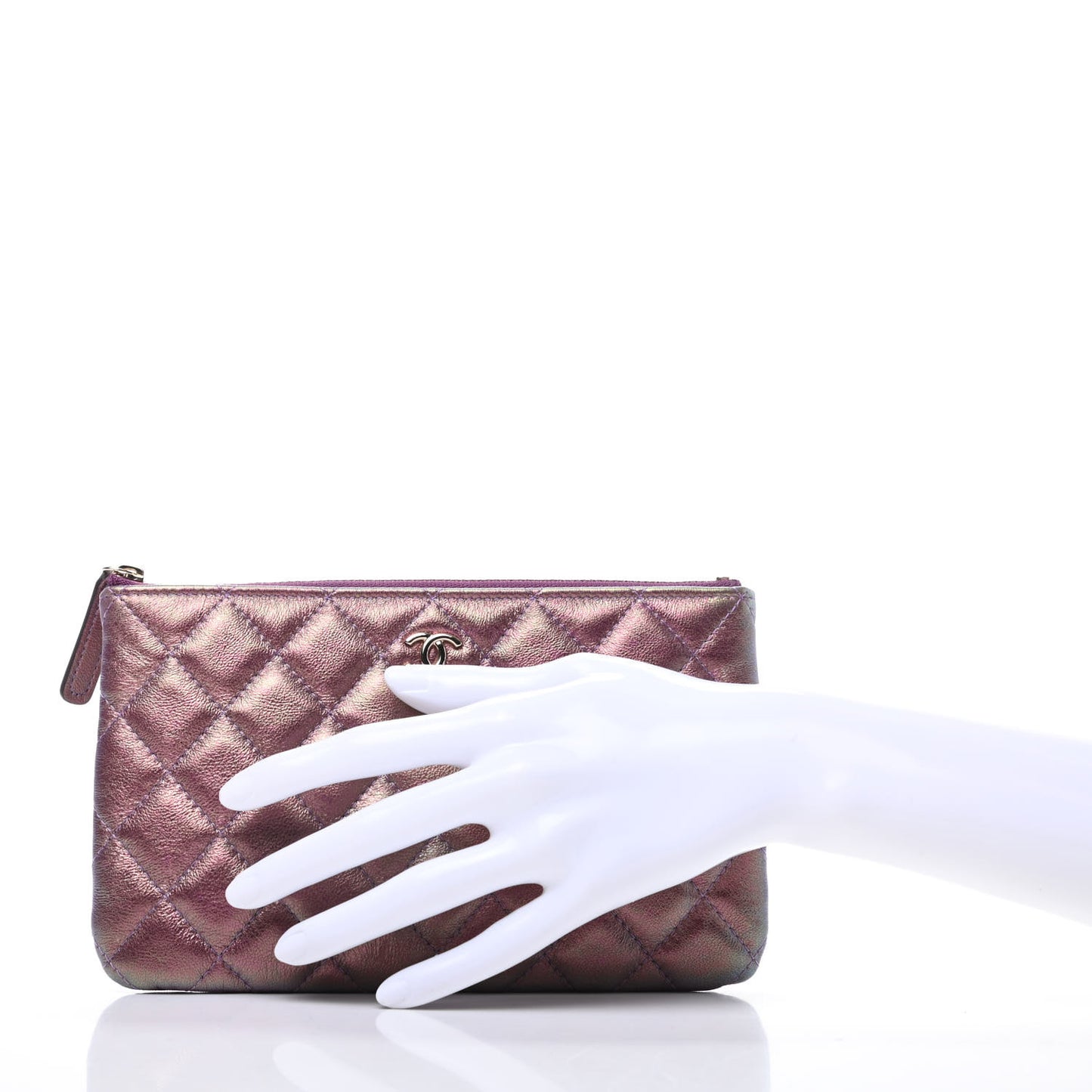 Iridescent Lambskin Quilted Cosmetic Case Purple