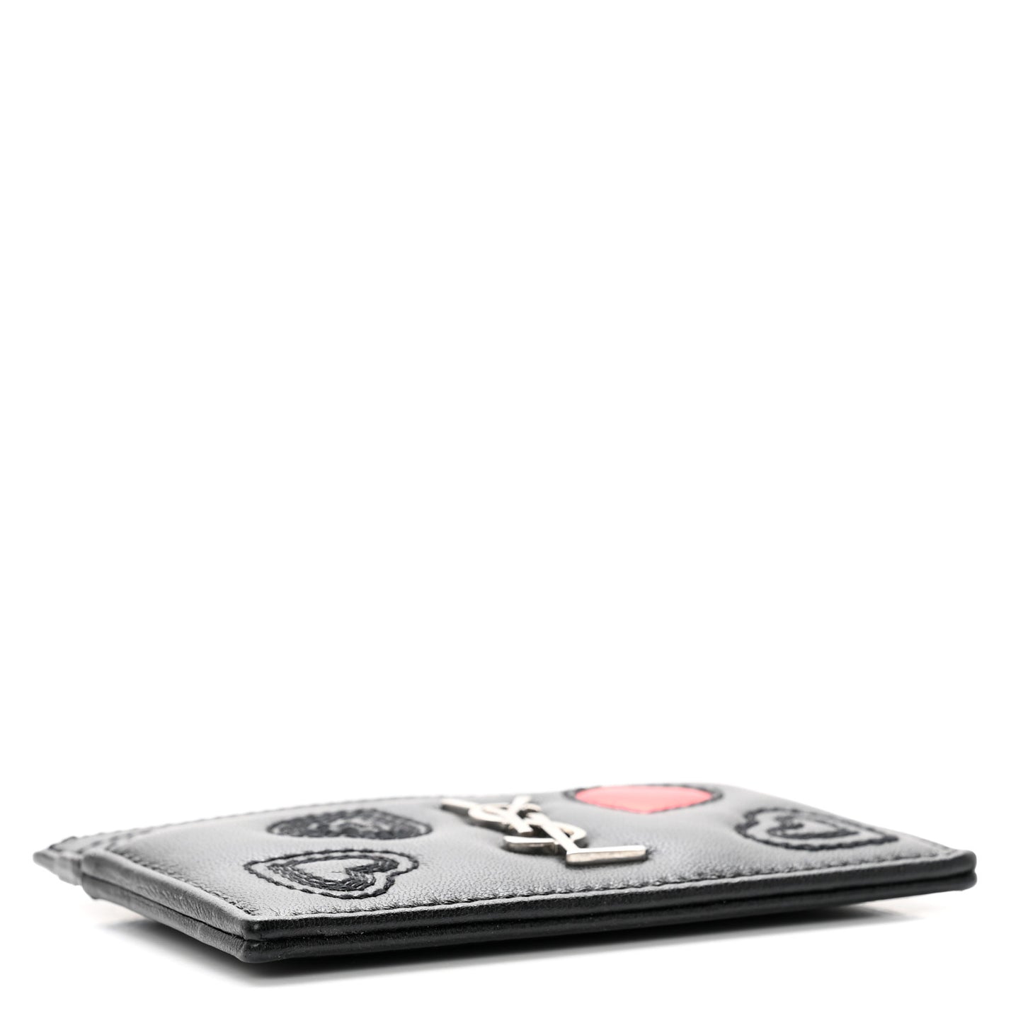 Calfskin Heart Embossed Card Case Black