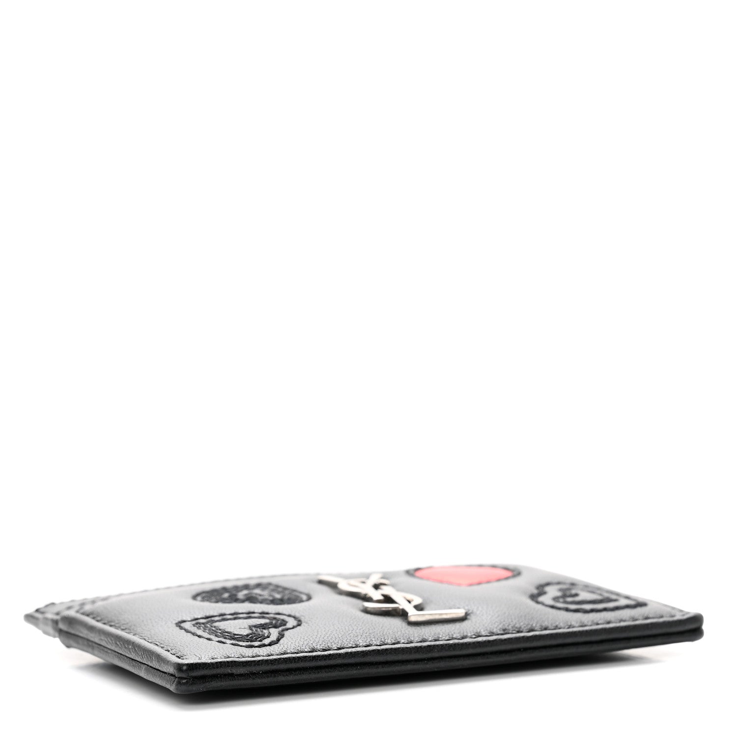 Saint Laurent Calfskin Heart Embossed Card Case Black 3 of 7