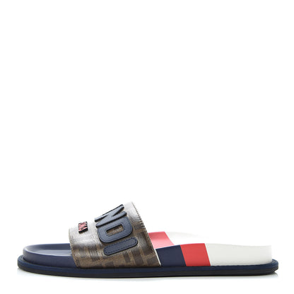 Fendi X FILA Glazed Fabric Calfskin FF 1974 Mania Slide Sandals 40 Mogano Panna Blueberry Caipiroska 1 of 9