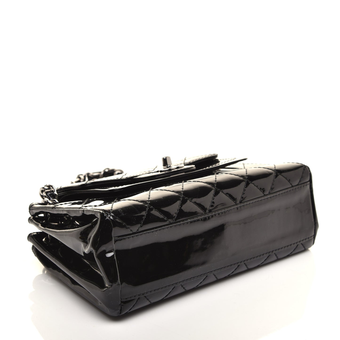 Patent Quilted Accordion Double Flap Black