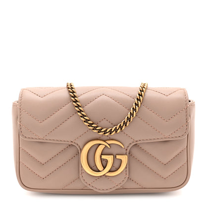 Gucci Calfskin Matelasse Super Mini GG Marmont Shoulder Bag Porcelain Rose 1 of 11