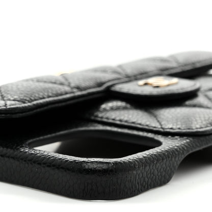 Chanel Caviar Quilted Pearl Crush iPhone XII Pro Max Holder With Chain Black 9 of 10