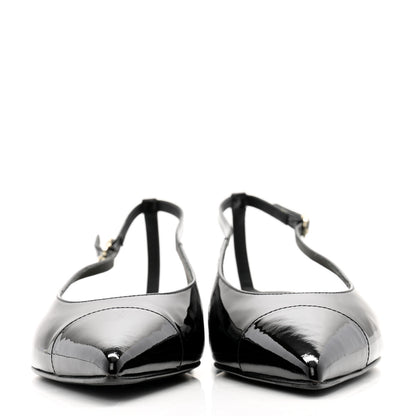 Chanel Patent Calfskin Cap Toe Slingback Flats 39 Black 2 of 9