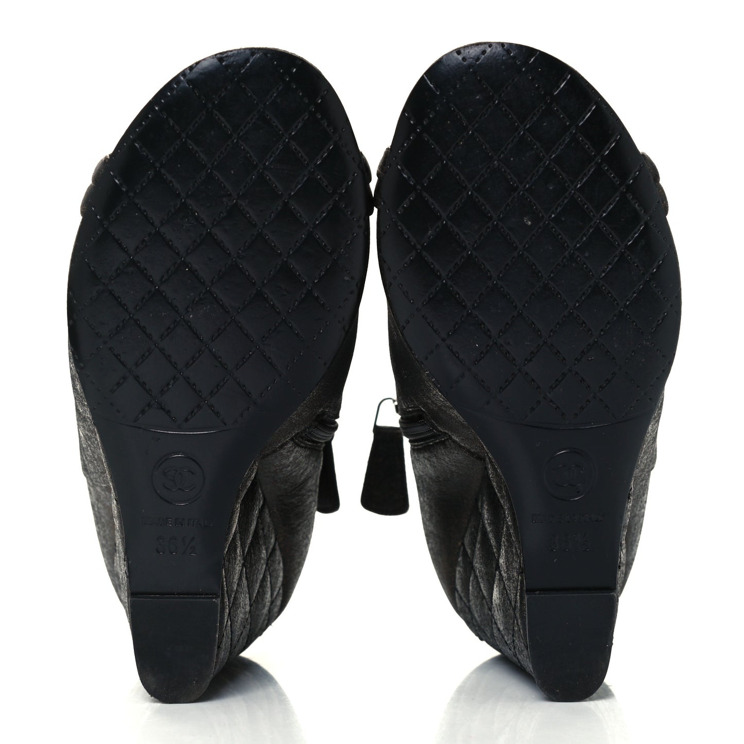 Fantasy Lambskin Peep Toe Short Boots 36.5 Black Gold