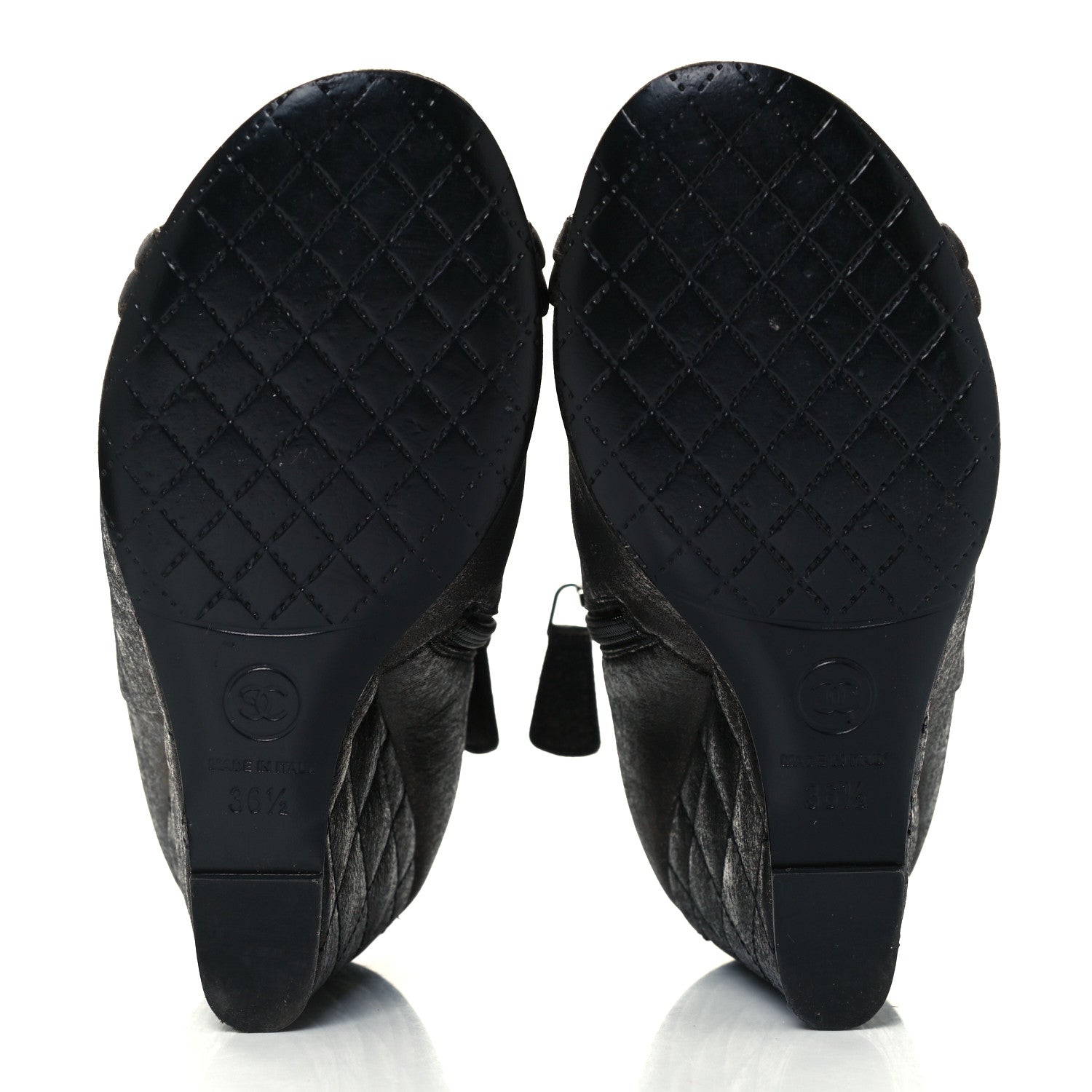Chanel Fantasy Lambskin Peep Toe Short Boots 36.5 Black Gold 7 of 10