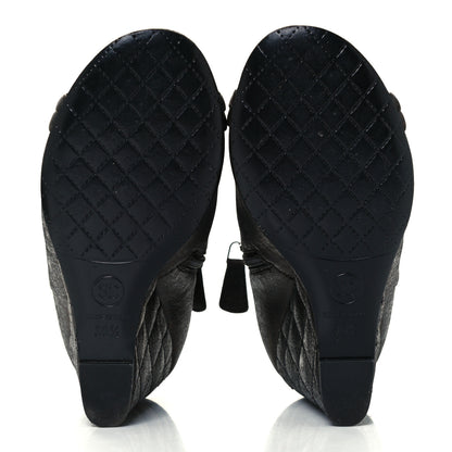 Chanel Fantasy Lambskin Peep Toe Short Boots 36.5 Black Gold 7 of 10