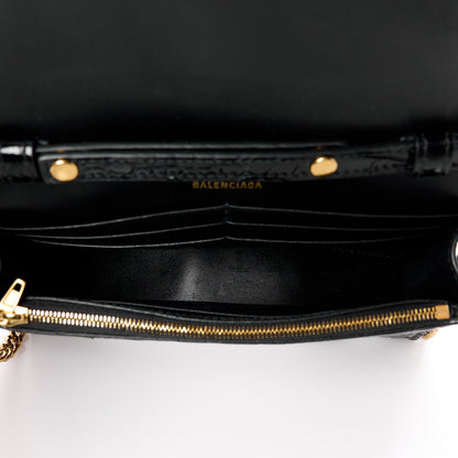 Balenciaga Shiny Calfskin Crocodile Embossed Hourglass Chain Bag Black 5 of 11
