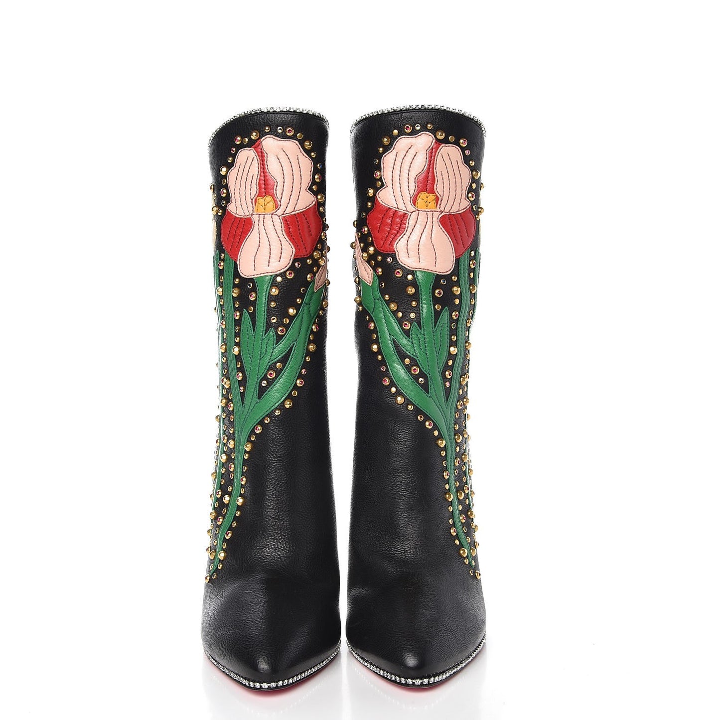 Calfskin Floral Crystal Embroidered Fosca Boots 38 Black