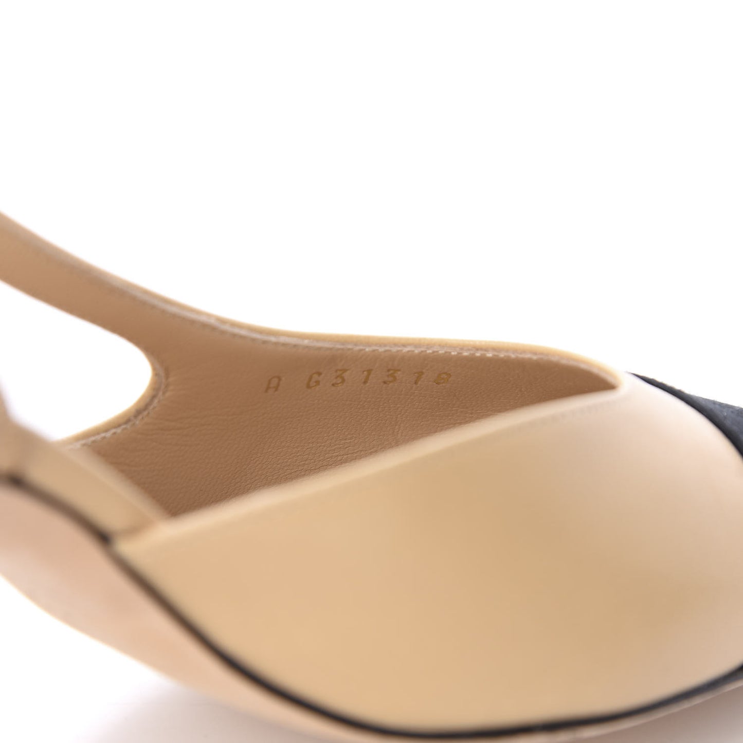 Goatskin Grosgrain Cap Toe CC Slingback Pumps 37.5 Beige Black