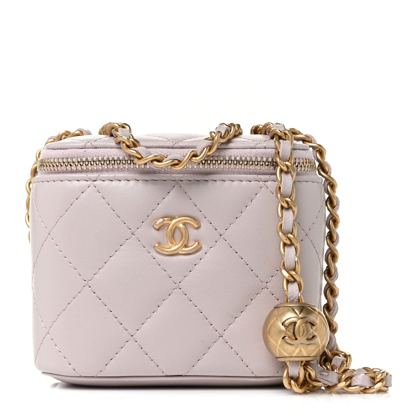 Lambskin Quilted Pearl Crush Mini Vanity Case With Chain Light Purple