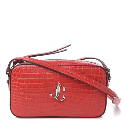 Jimmy Choo Calfskin Crocodile Embossed Mini Hale Crossbody Red 1 of 8