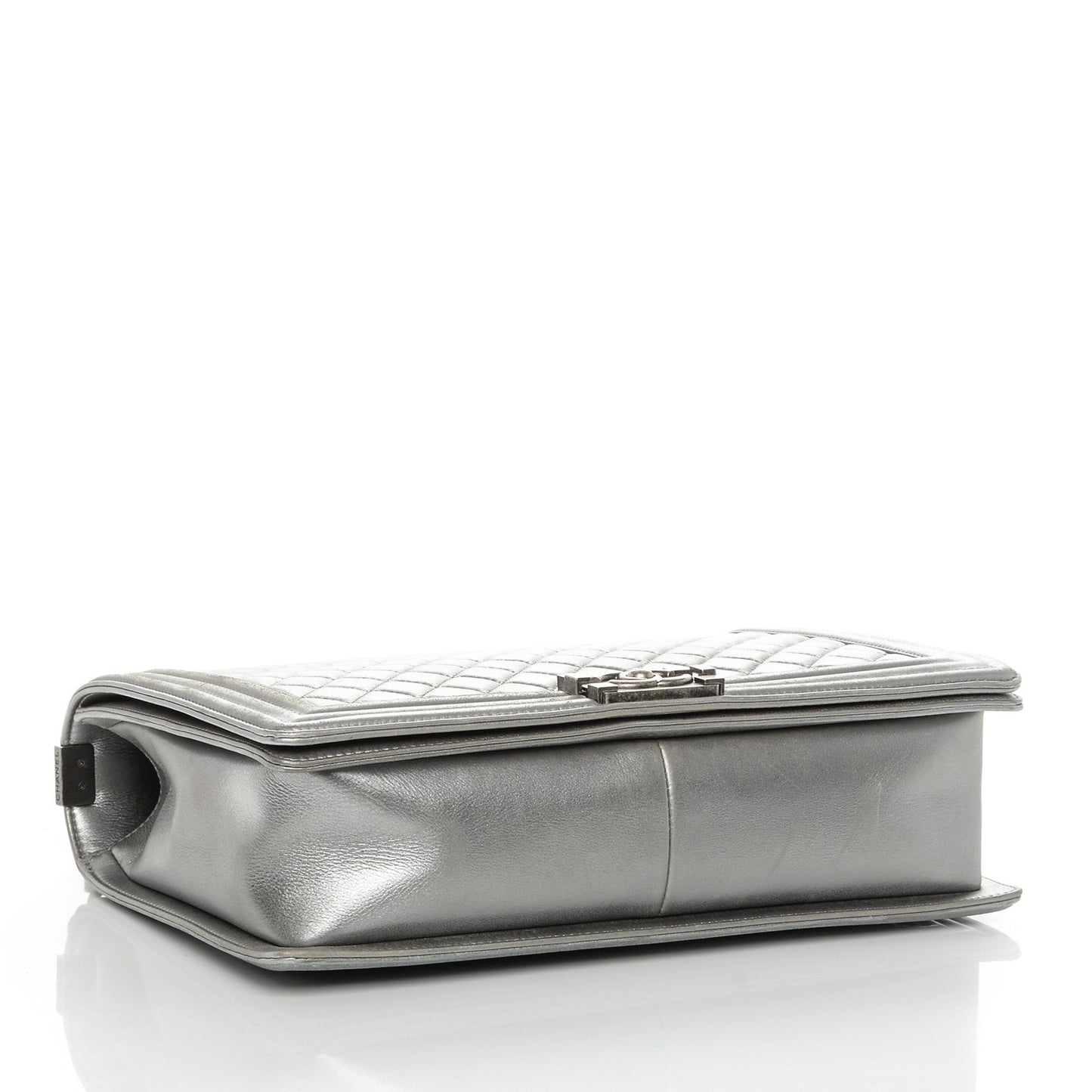 Metallic Calfskin Quilted Large Boy Flap Silver