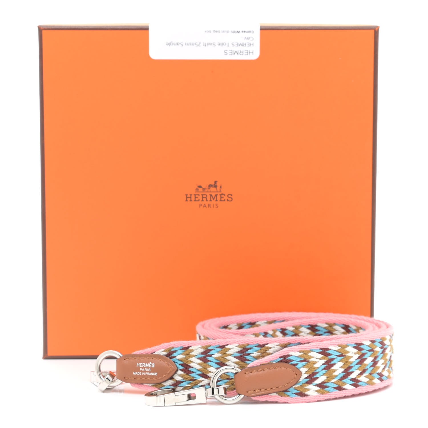 Hermes Toile Swift 25mm Sangle Cavale Shoulder Strap Rose d'Ete White Gold 7 of 7
