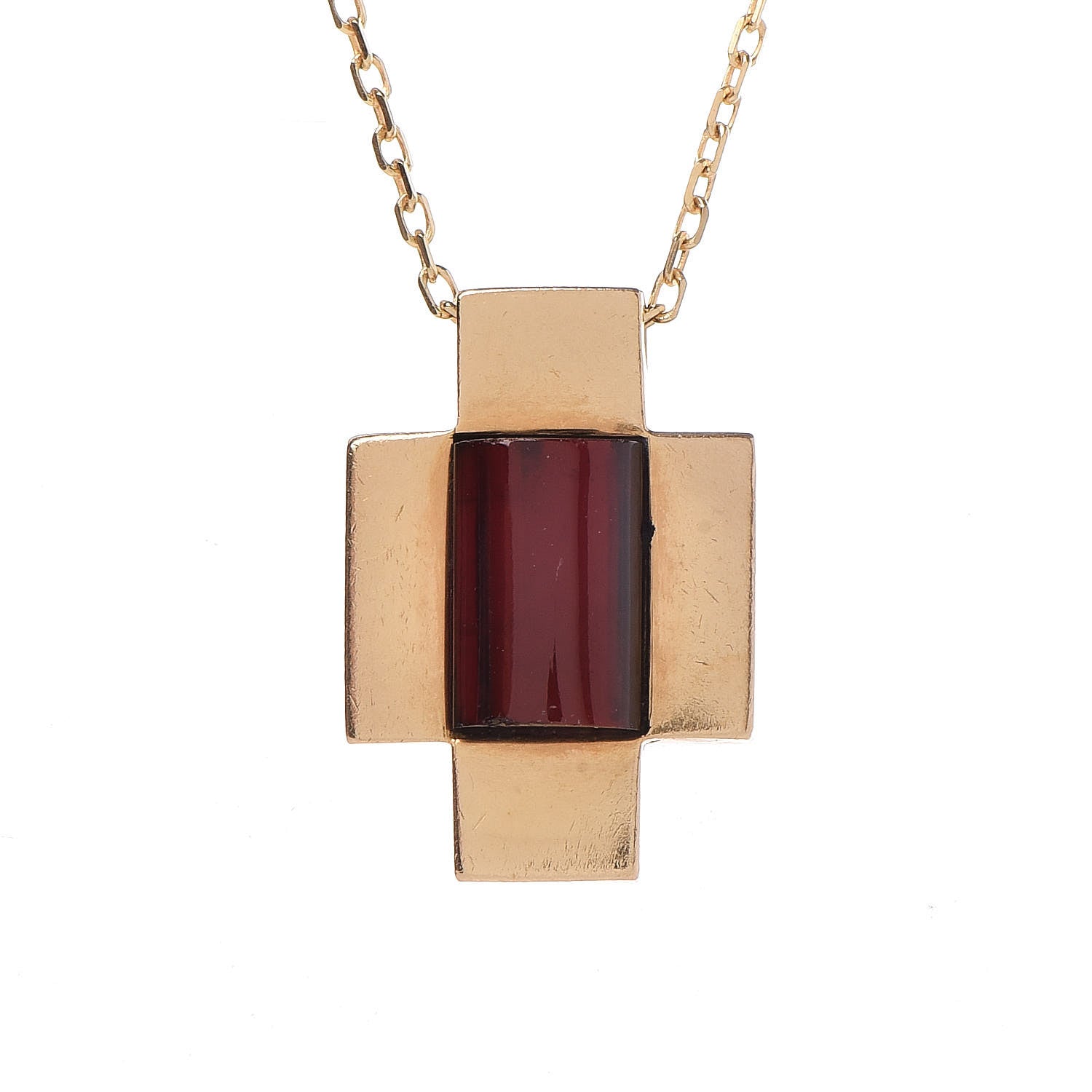 Gucci 18K Yellow Gold Garnet Crucifix Pendant Necklace 4 of 7
