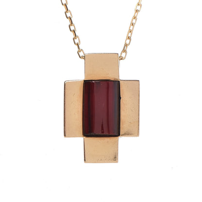 Gucci 18K Yellow Gold Garnet Crucifix Pendant Necklace 4 of 7