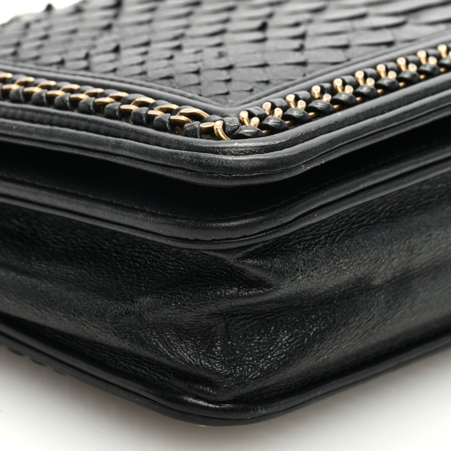 Snakeskin Calfskin Chain Around Boy Wallet On Chain WOC Black
