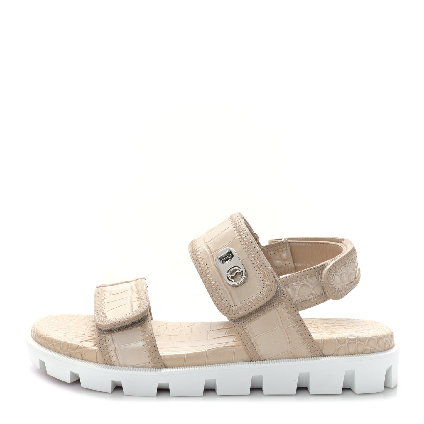 Calfskin Alligator Embossed Nappa Lock Cool Flat Sandals 37.5 Nougat