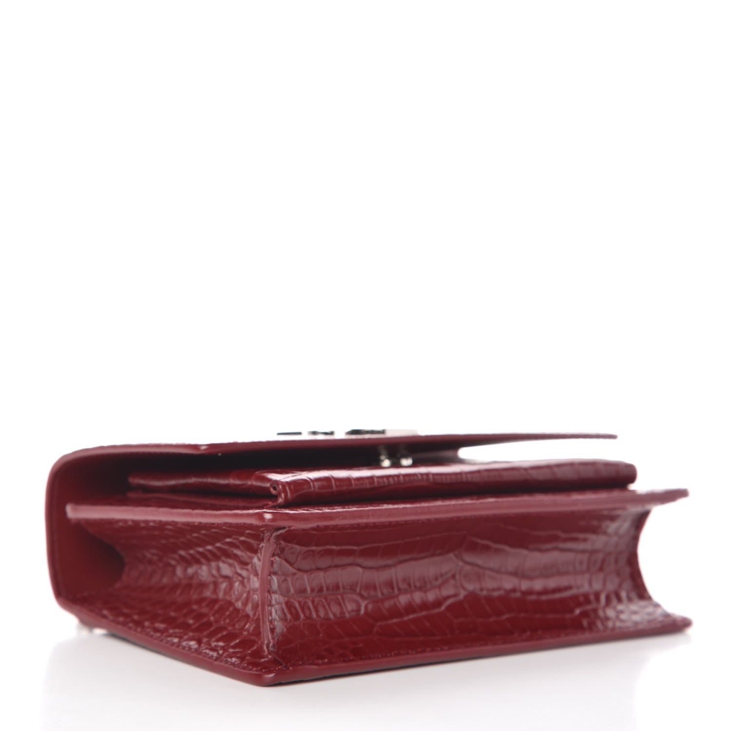 Saint Laurent Calfskin Crocodile Embossed Monogram Sunset Chain Wallet Palissandre 4 of 9
