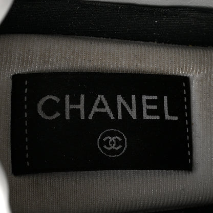 Chanel Fabric Embossed Suede Calfskin Womens CC Sneakers 37.5 White Black 7 of 11