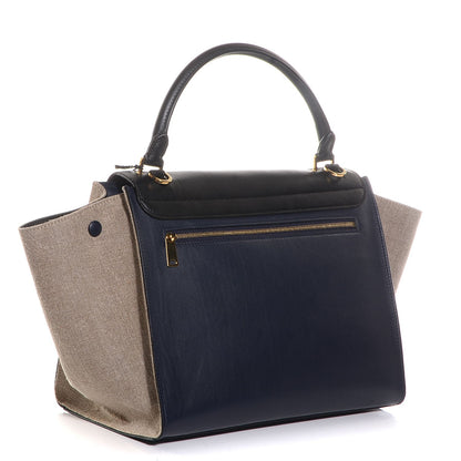 Celine Smooth Calfskin Canvas Medium Trapeze Navy Blue 3 of 8