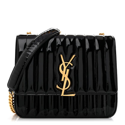 Saint Laurent Patent Matelasse Monogram Large Vicky Chain Bag Black 1 of 12